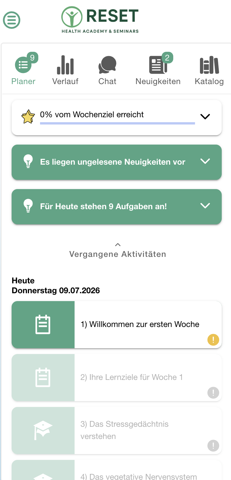 Reset Schmerz-App Ansicht 1